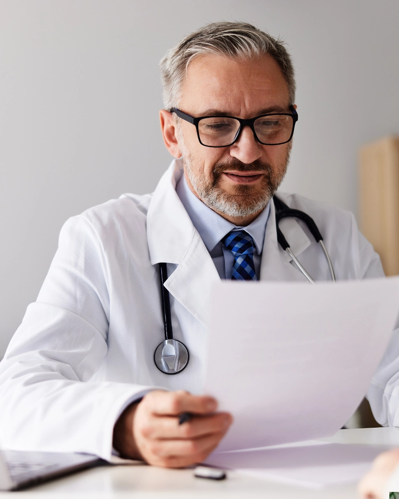 Doctor checking patient historical data